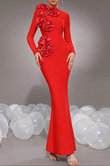 3D Flower Bandage Maxi Dress in Red