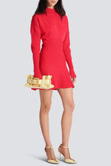 Long Sleeve Knit Mini Dress in Red