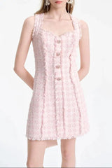 Pink Square Neck Trim Mini Dress