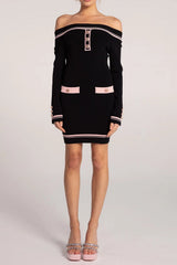 Off-shoulder Knit Mini Dress in Black