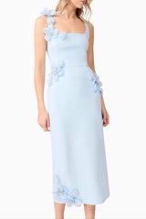 3D Flower Midi Dress in Blue