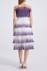 Purple Gradient Ruffle Trim Layered Mini Dress