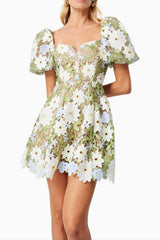 Flora Lace Mini Dress in Green