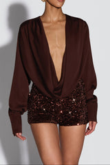 Embellished Bodysuit - Plum Brown