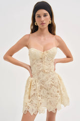 Lace Hollow Sleeveless Mini Dress in Yellow