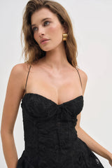 Lace Hollow Sleeveless Mini Dress in Black