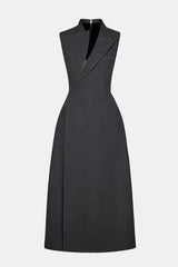 Collar Blazer Midi Dress in Grey