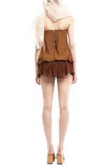 Brown 3D Fishbone Top Mini Skirt Set