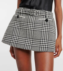 Houndstooth Crystal Mini Skirt - Black/White