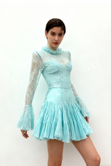 Blue Embroidered Mini Dress