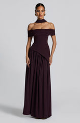 Off-Shoulder High Maxi Dress - Plum
