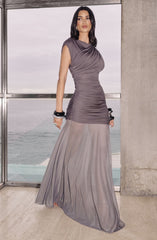 Ruched Sleeveless Maxi Dress - Charcoal