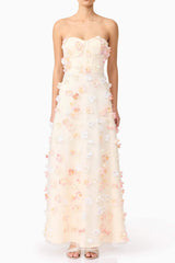 Off-Shoulder Embroidered Maxi Dress in Apricot