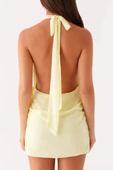 Yellow Beach Halter Neck Mini Dress