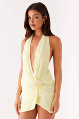 Yellow Beach Halter Neck Mini Dress