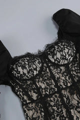 Square Neck Lace Maxi Dress in Black