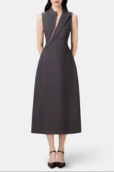 Collar Blazer Midi Dress in Grey