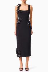 3D Flower Midi Dress in Black