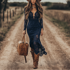 Lace Long Sleeve Midi Dress