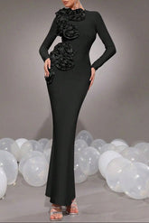 3D Flower Bandage Maxi Dress in Black