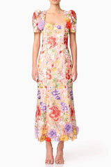 Square Neck Backless Mesh Embroidered Maxi Dress