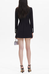 Black Square Neck Rhinestone Mini Dress