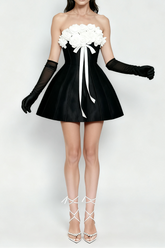 3D Floral Corset A-Line Dress in Black