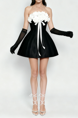 3D Floral Corset A-Line Dress in Black