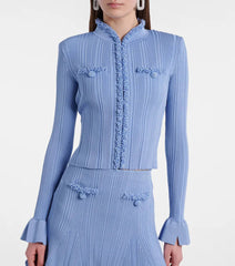 Blue Knit BlouSequin & Skirt Set