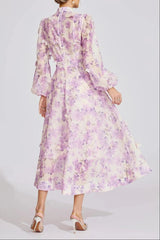 Floral Print Lantern Sleeve Maxi Dress in Purple