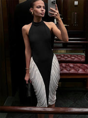 Colorblock Patchwork Sleeveless Midi Dress