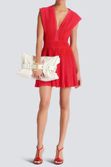 V-Neck Sleeveless Knit Mini Dress in Red