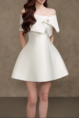 BriOne-Shoulder Satin Mini Dress in Apricot