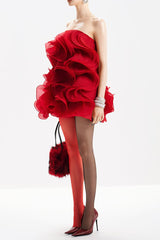 Multi-Layered 3D Mini Dress in Red