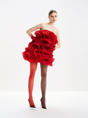 Multi-Layered 3D Mini Dress in Red