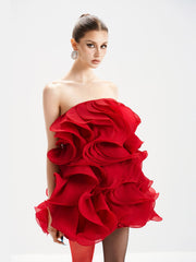 Multi-Layered 3D Mini Dress in Red