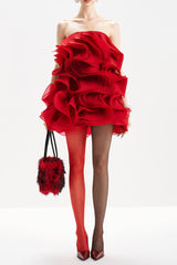 Multi-Layered 3D Mini Dress in Red