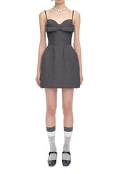 Bow-Embellished Mini Dress in Grey