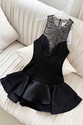 Sequin Ruched Hem Mini Dress in Black