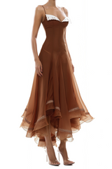 Rust Asymmetrical Midi Dress in Brown