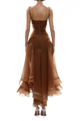 Rust Asymmetrical Midi Dress in Brown