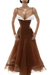 Rust Asymmetrical Midi Dress in Brown
