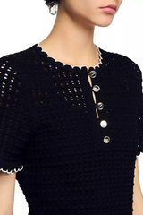 Hollow Knit Mini Dress in Black