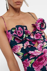Sequin Floral Ruched Mini Dress in Purple