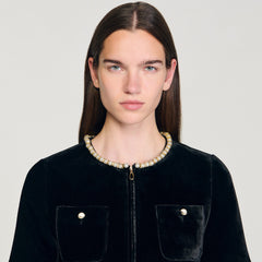 Trimmed Collar Zipper Dress in Black