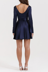 Plunge V-Neck Mini Dress in Navy