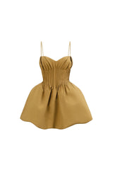 Slim Puffy Mini Dress in Camel