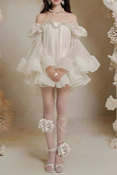 Ruffle Crinkle Mini Dress in White