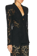 V-Neck Lace Blazer Set in Black