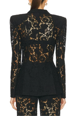 V-Neck Lace Blazer Set in Black